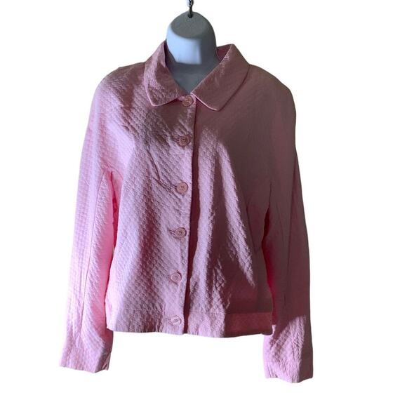 Analogy Button Up Quilted Blazer Cardigan Coat Women Size XL Long Sleeves Pink - Picture 1 of 5